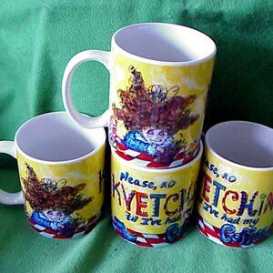 Full Set of 4 -VTG Ann D. Koffsky Cup Mugs "No Kvetching til I've Had My Coffee"